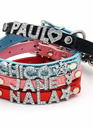 Cooles Kroko Hundehalsband personalisiert mit Glitzersteinen + Symbol
