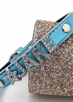 Edles Hundehalsband aus Leder personalisiert mit Glitzersteinen + Symbol