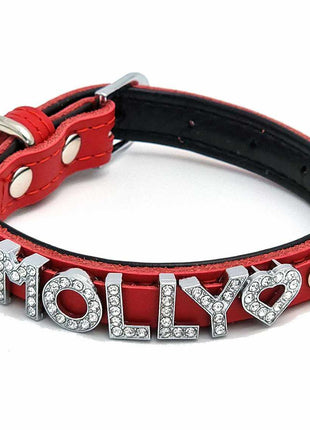 Edles Hundehalsband aus Leder personalisiert mit Glitzersteinen + Symbol