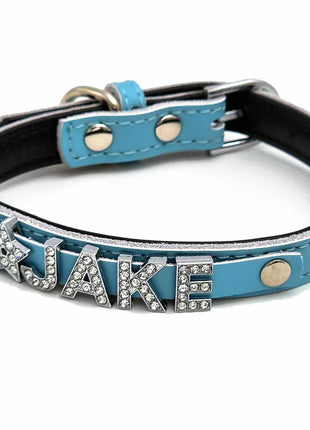 Edles Hundehalsband aus Leder personalisiert mit Glitzersteinen + Symbol