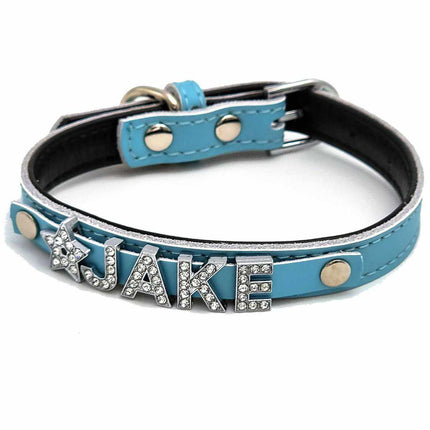 Edles Hundehalsband aus Leder personalisiert mit Glitzersteinen + Symbol