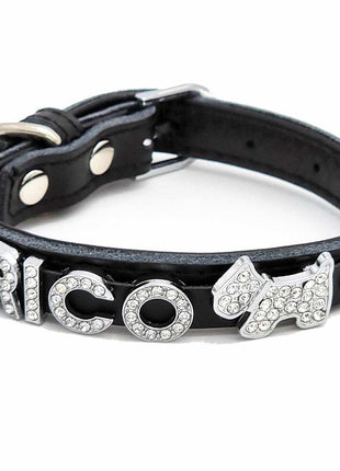 Edles Hundehalsband aus Leder personalisiert mit Glitzersteinen + Symbol