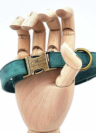 Edles Hundehalsband im Vintagelook mit Messingschnalle und kostenloser Gravur Name und Telefon