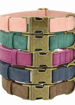Edles Hundehalsband im Vintagelook mit Messingschnalle und kostenloser Gravur Name und Telefon