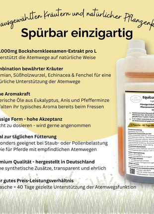 EquiLung Herbal Liquid 1000ml – flüssiges Ergänzungsfuttermittel zur Unterstützung der Atemwege bei Pferden