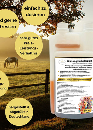 EquiLung Herbal Liquid 1000ml – flüssiges Ergänzungsfuttermittel zur Unterstützung der Atemwege bei Pferden