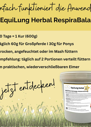 EquiLung Herbal RespiraBalance – Kräutermischung für Pferde in Phasen physiologisch vermehrter Schleimbildung oder bei beanspruchten Atemwegen