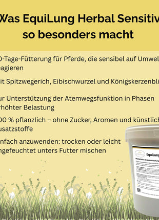 EquiLung Herbal Sensitiv – Kräutermischung für Pferde zur Unterstützung der Atemwege bei hoher Belastung durch Staub, Pollen & Umweltreize