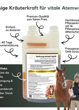 EquiLung Herbal Liquid 1000ml – flüssiges Ergänzungsfuttermittel zur Unterstützung der Atemwege bei Pferden