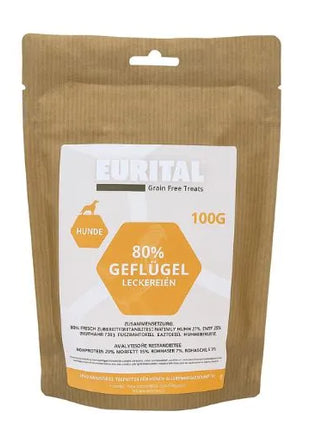 Eurital Dog Snacks 100g – 80% Geflügel Hundeleckerlis getreidefrei für Training & Belohnung