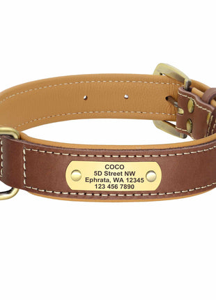 Exklusives Leder Hundehalsband mit Namen und Telefon graviert