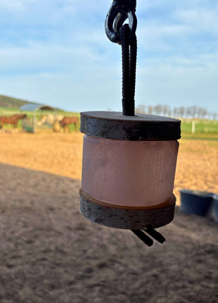 Himalaya-Leckstein Set: Halterung aus Birkenholz und 2 Himalaya Salzlecksteinen