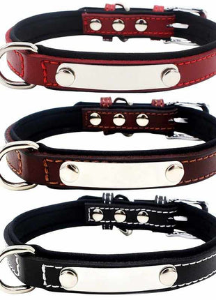 Hundehalsband mit Namen aus hochwertigem Leder, Innenpolsterung aus Neopren, 2 massive D-Ringe