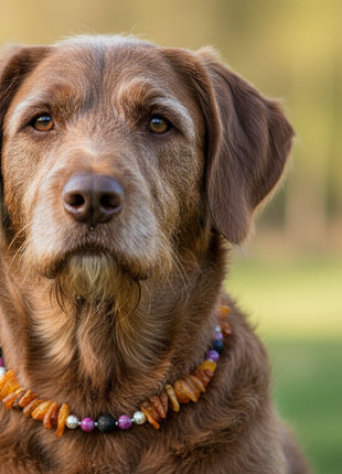 Hunde Bernsteinkette mit Lava  und Sugilith Länge 45cm