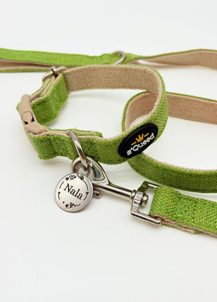 Hundehalsband-Set "Hempy" - Halsband + Leine + gravierte Hundemarke