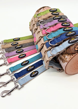 Hundehalsband-Set "Hempy" - Halsband + Leine + gravierte Hundemarke