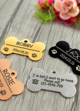 Personalisierte Hundemarke Knochenform – Individuell gravierte Metallmarke für Hunde & Katzen – Robustes Material, verschiedene Größen & Farben