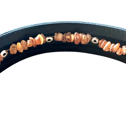 Hunde Lederhalsband mit integrierter Bernsteinkette