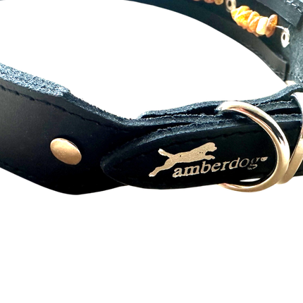 Hunde Lederhalsband mit integrierter Bernsteinkette