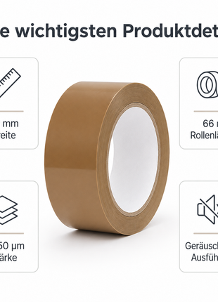 Braunes Klebeband - Leise abrollend - 48mm x 66m - ca. 50µm