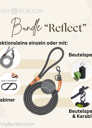 Reflektionsleine© mit Handschlaufe und veganem Leder