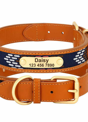 Sehr hochwertiges Hundehalsband mit Namen, Textilinlay und Gravur