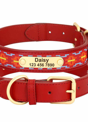 Sehr hochwertiges Hundehalsband mit Namen, Textilinlay und Gravur
