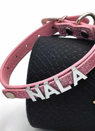 Stylish glitter dog collar with name made of rhinestone letters