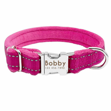 Soft padded dog collar with name, reflective, FREE engraving