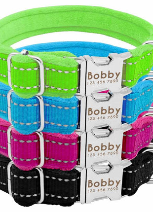 Weiches gepolstertes Hundehalsband mit Namen, reflektierend, GRATIS Gravur