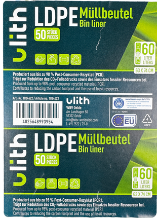 Müllbeutel 60L | bis zu 98% Recyceltes Material