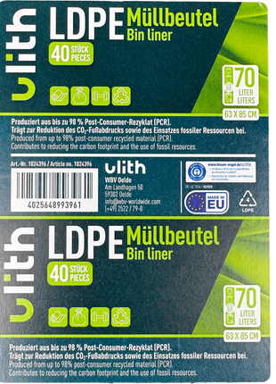 Müllbeutel 70L - bis zu 98% Recyceltes Material