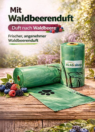 Hundekotbeutel mit Waldbeerenduft auf Rolle – 360 Stück (24 Rollen)