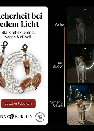 Reflektionsleine© mit Handschlaufe und veganem Leder