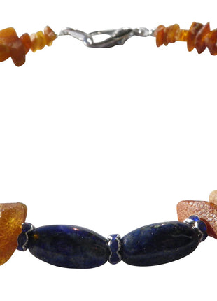 Dog amber necklace, lapis lazuli, length 43 cm