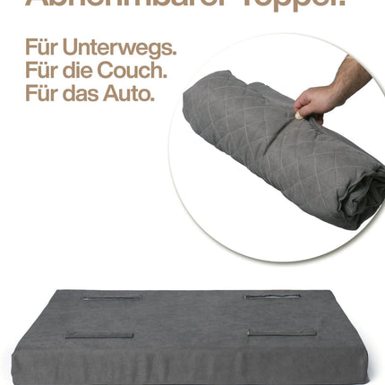 Lous 2 in 1 Hundebett mit abnehmbarem Topper für zu Hause und unterwegs.