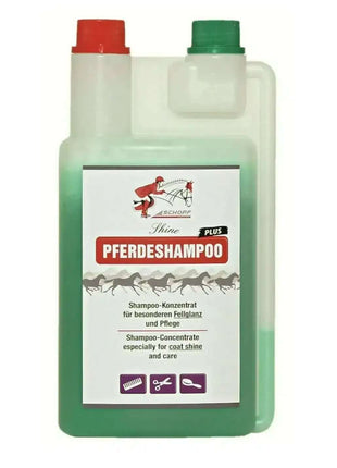 Schopf Riders Pferdeshampoo Shine Plus - Extra Glanz, Pflege und Volumen - 1L Für Natürliches Langhaarpflege, Glanzboost, Pflegevolumen, Ideal Für Pferde, Speziell Entwickelt, Hohe Qualität, Nachhaltig, Sanfte Reinigung, Beeindruckender Glanz,