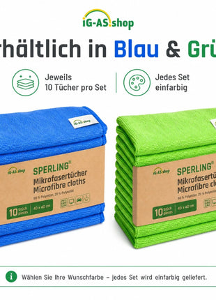 Sperling® Mikrofasertücher in Blau & Grün – 40 x 40 cm